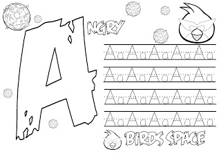 Dibujo para colorear de Angry Birds Space : Caligrafía letra A