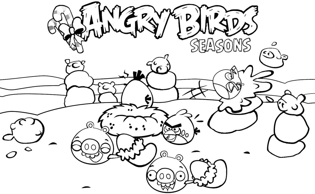 Dibujo para colorear de Angry Birds Seasons: Día divertido en la nieve
