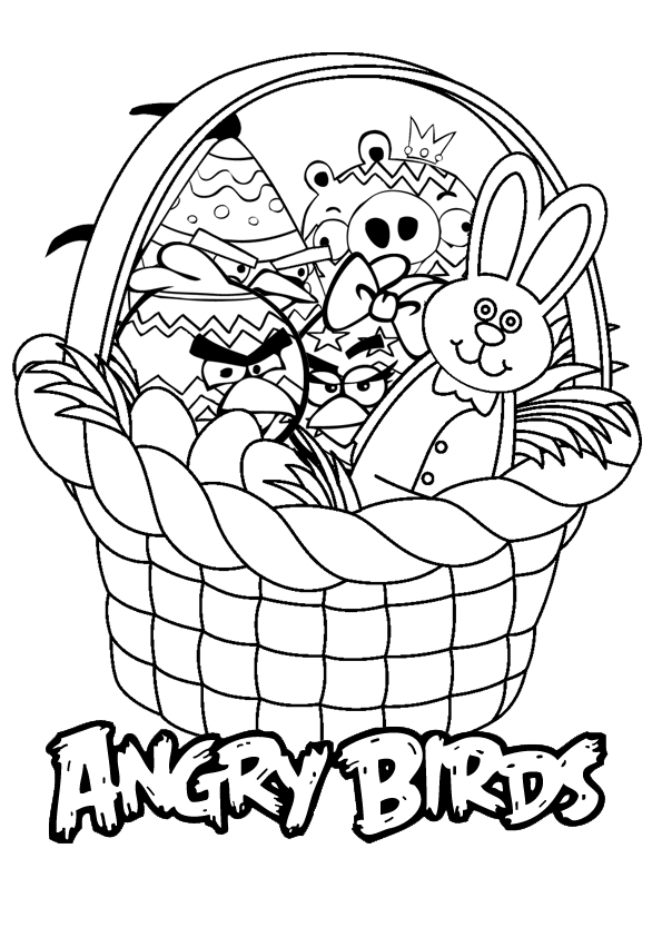 Dibujo para colorear de Angry Birds Seasons: King Pig se sube a la cesta con los Pájaros
