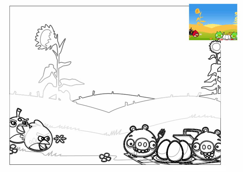 Dibujo para colorear de Angry Birds Seasons: Los Cerdos Minion con los huevos de pignic
