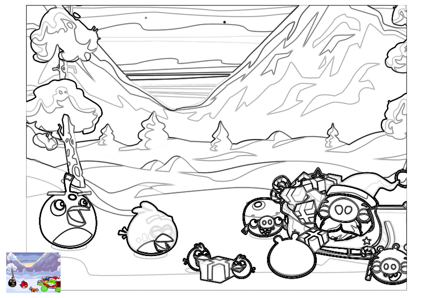 Dibujo para colorear de Angry Birds Seasons: Papa noel visita a Cerdos y Pájaros