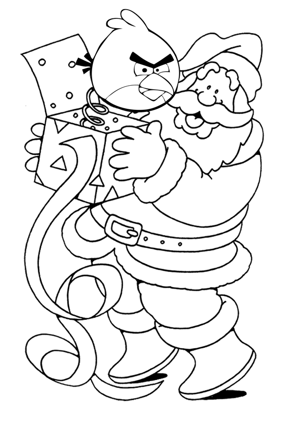 Dibujo para colorear de Angry Birds Seasons: Papa noel y Pájaro Rojo