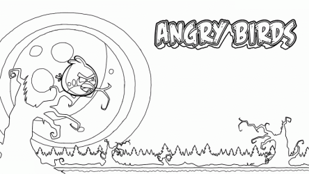 Dibujo para colorear de Angry Birds Seasons: Pájaro Rojo a la luz de la luna en Halloween