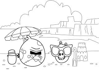 Dibujo para colorear de Angry Birds Seasons: Terence en la playa con malas compañias
