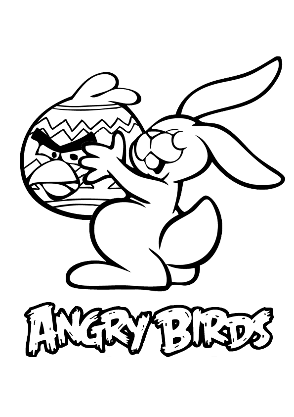 Dibujo para colorear de Angry Birds Seasons: Un conejo abraza a Pájaro Rojo