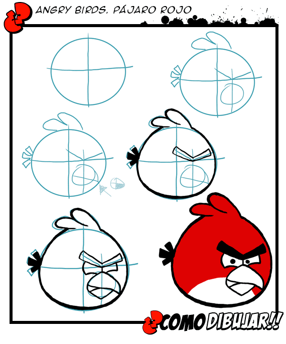 Dibujos para colorear de Angry Birds: pasos para pintar a Red Bird