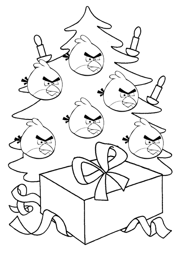 Dibujo para colorear de Angry Birds Seasons: Árbol de navidad de Red Bird